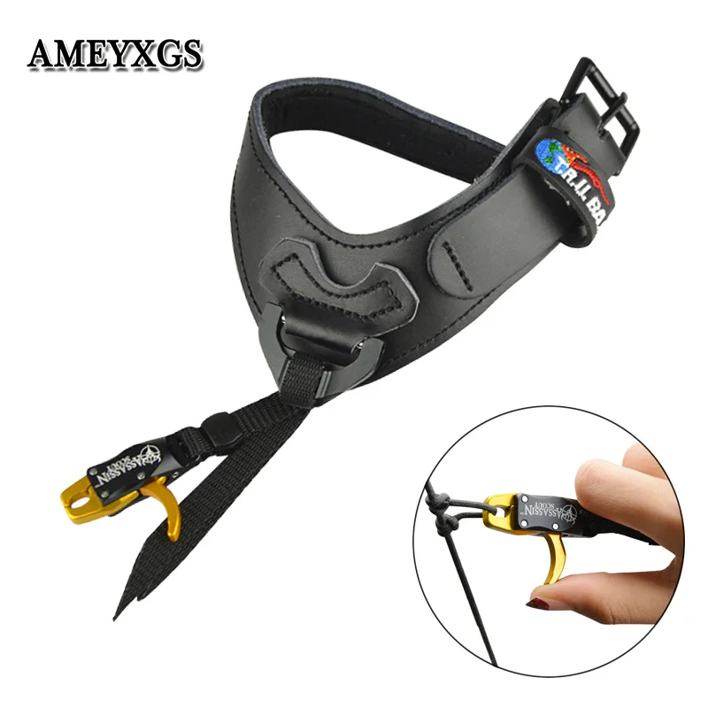 

Archery Compound Bow Releases CNC Aluminum Alloy+Cowhide Wristband Camping Practicing Shooting Hunting Bow And Arrow Accessories
