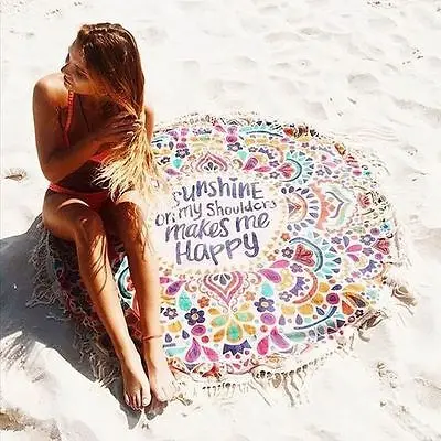 

HOT 2018 New Summer Large Cotton Blend Printed Round Beach Towels With Tassel Circle Beach Towel Serviette De Plage