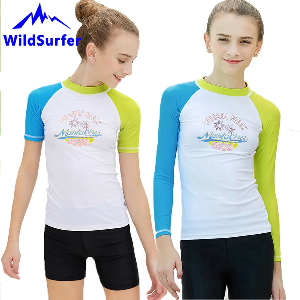 

WildSurfer Teenage Girl Swimwear Youth Lady Rash Gurad Long Sleeve Shirt Diving Skin Surfing Swim Top Maillot De Bain Femme W126