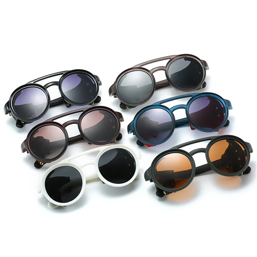 Oulylan Leather Steampunk Sunglasses Polarized Men Round Driving Sun Glasses Women Retro Punk Style Glasses