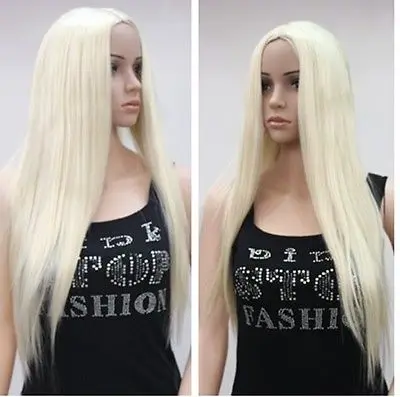 

2019 WOMEN'S FULL WIG Pale Blonde NO BANGS Long Straight wig