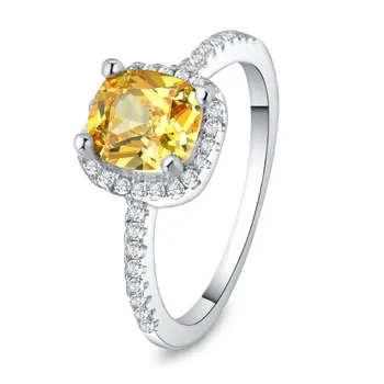 

S925 Sterling Silver Wedding Rings For Women Fine Jewelry Yellow Cubic Zirconia Ring Bridal Engagement Bijoux Femme Accessories