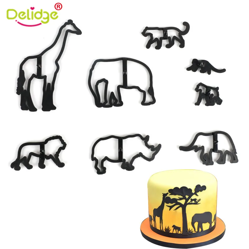 

8Pcs Animal Cookie Cutter Plastic Elephant Lion Cookie Stamp Wild Giraffe Leopard Silhouette Cake Mold Baking Decorating Tools