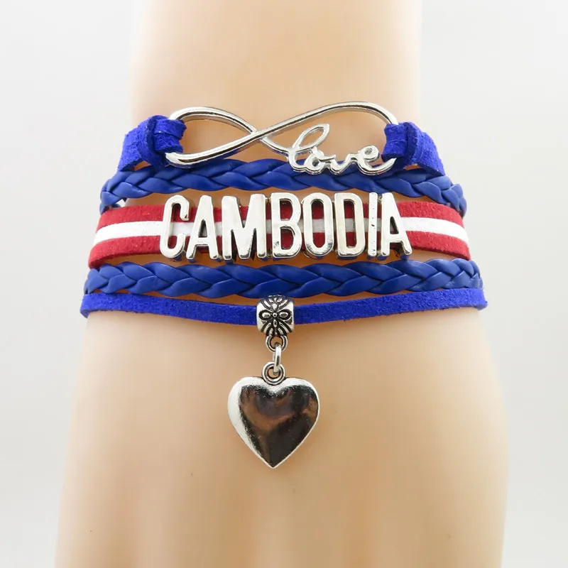 Бесконечность любовь Камбоджа Подвеска для браслета в форме сердца Камбоджа Национальный флаг браслеты и браслеты для женщин и мужчин ювелирные изделия