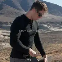 Heavy Quality 240G 100% AUS Merino Wool Mens Long Sleeve T Shirt, Merino Wool Jersey Long Sleeve, Stand Collar, With Placket