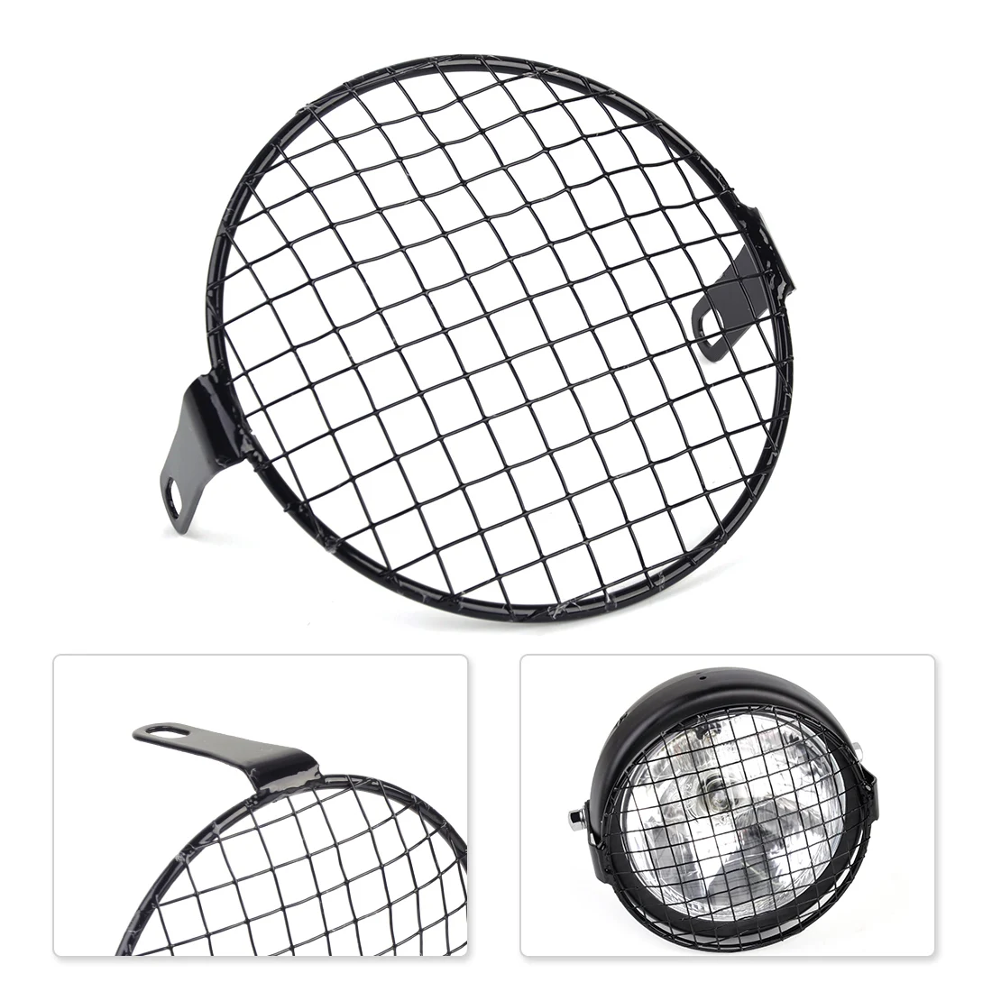 

DWCX Metal 16cm Retro Vintage Round Headlight Lamp Grill Protective Cover Mask for Motorcycle Harley Bobber Chopper Honda Yamaha