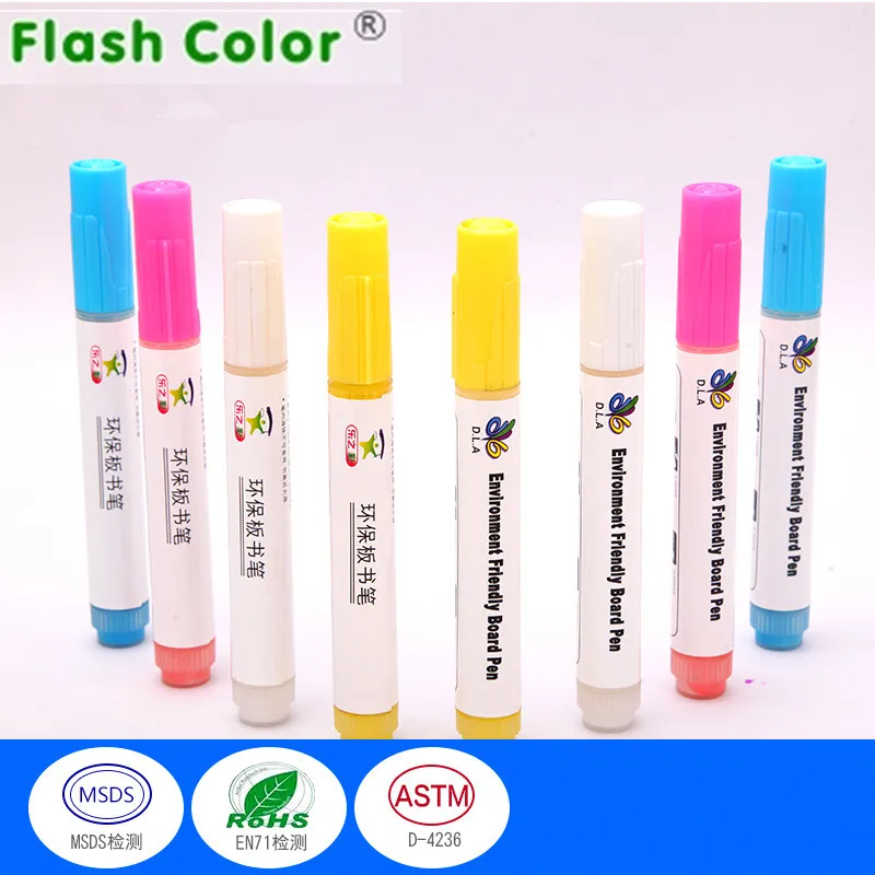 Flashcolor, 4 шт./лот, Экологичная многоразовая, беспылевая, жидкая, не пылевая, маркер для мела, классная доска, зеленая доска, маркер, ручка для учителя