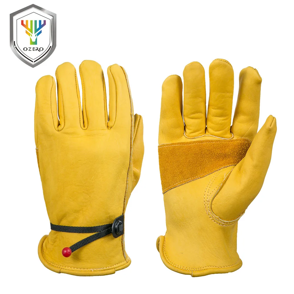 

OZERO New Men's Work Driver Gloves Cowhide Leather Security Protection Wear Safety Working Welding Warm Gloves For Men 0003