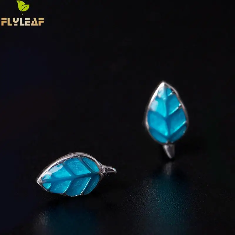

Flyleaf 100% Sterling Silver Blue Enamel Leaves Earrings For Women Chinese Elements Leaf Earings Fashion Jewelry