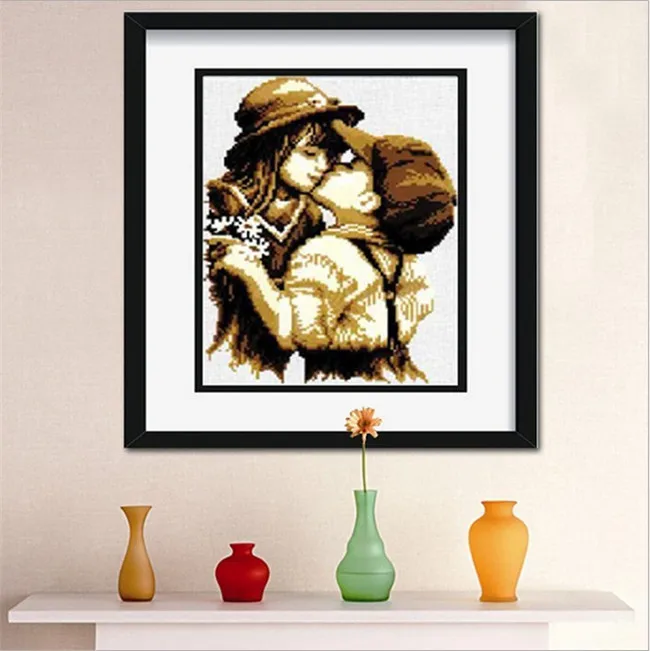 

Romantic Kiss Pattern Counted Printed On Canvas 11CT Cross Stitch Embroidery kit,needlework Set,childhood Girl And Boy Kiss