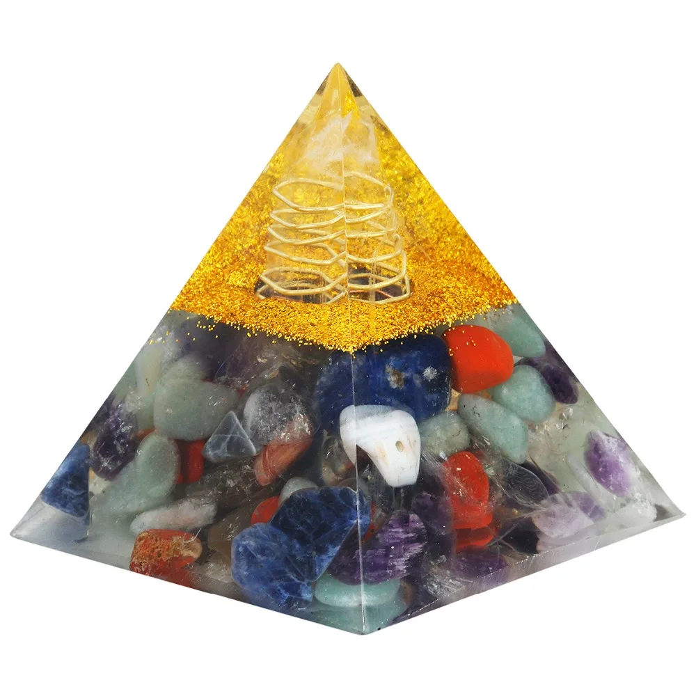 TUMBEELLUWA 7 Chakra Stone Clear Crystal Point Orgone Pyramid,Healing Reiki Energy Pyramid 60mm