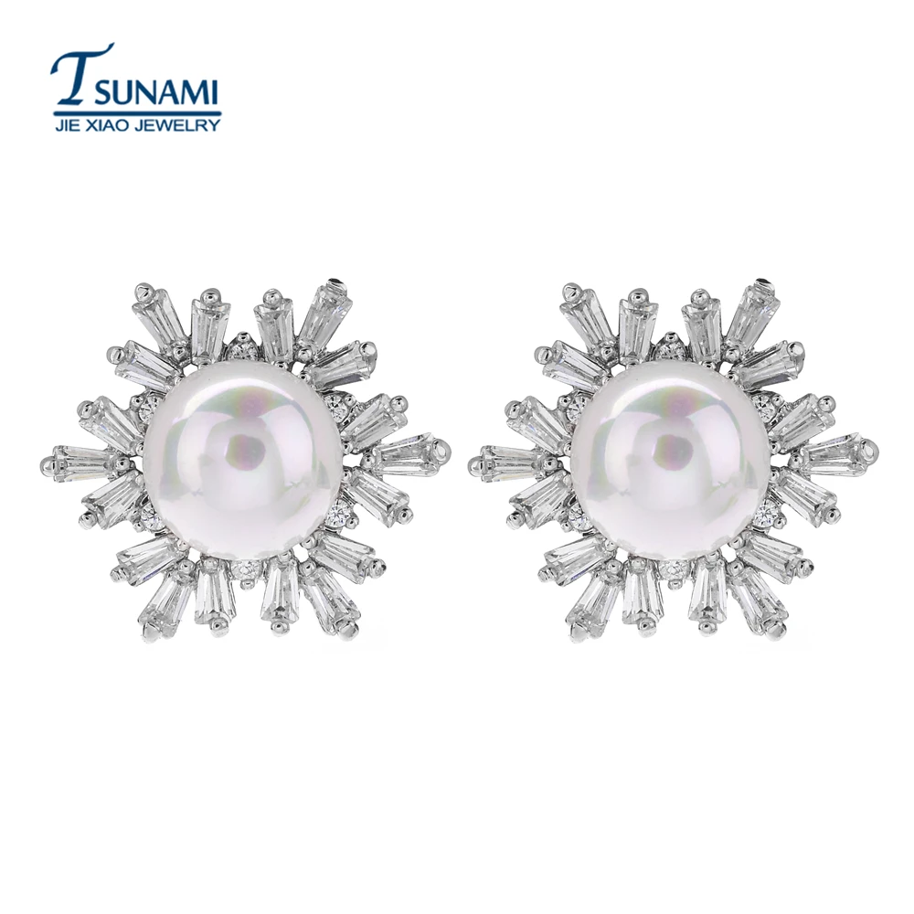 Romantic snowflake pearl zircon nail Luxury jewelry zircon earrings for women/girls ER-164 photo