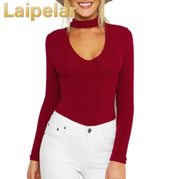 

2018 Winter Spring Sexy Knitted Playsuit Pullover Bodysuit Halter Long Sleeve Rompers Overalls Bodycon Women Jumpsuit Tops Femme