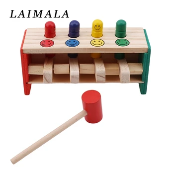 

1set Creative Wooden Percussion Toys for Children Pounding Bench Flying Man Knock Toy Color Random Baby Kids Fun Game Gifts