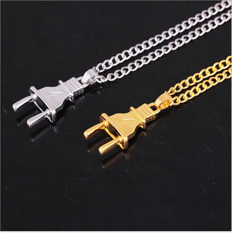 

Punk Plug Gold Silver Maxi NecklaceTitanium Steel Necklace Hip Hop Rock Socket Electrical Jewelry for Men/Women