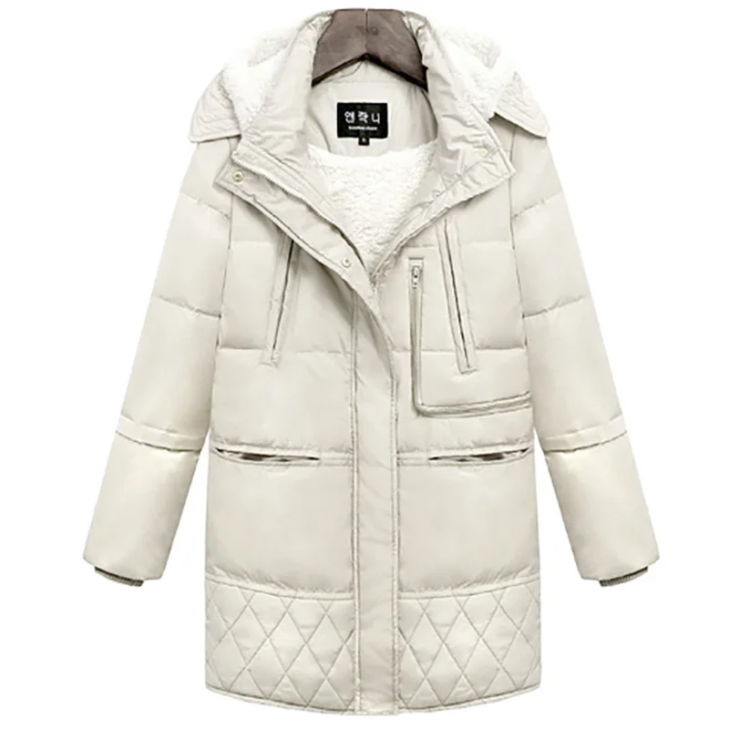 Diwish White Duck Down Jacket Women Hooded Long Warm Thick Flocking Feather Coat Plus Size 2019 Ladies Casual Snow Outwear