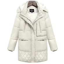 Diwish White Duck Down Jacket Women Hooded Long Warm Thick Flocking Feather Coat Plus Size 2019 Ladies Casual Snow Outwear