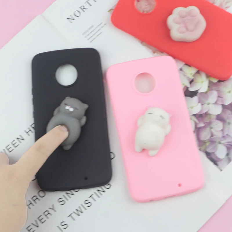 

3D Squishy Toys Cute Cat Case For Motorola Moto G6 Play G5S G5 G4 G3 C Plus Z2 Z3 Play E4 Euro X4 E5 Plus Cover Funny Cat Cases