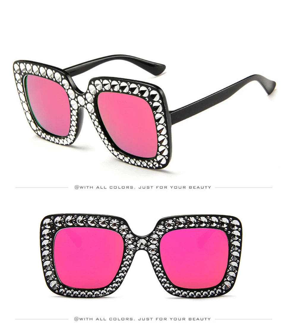 ALIKIAI Новые блестящие алмазные солнцезащитные очки для женщин фирменный дизайн блестящие квадратные оттенки женские зеркальные солнцезащитные очки Oculos Lunette