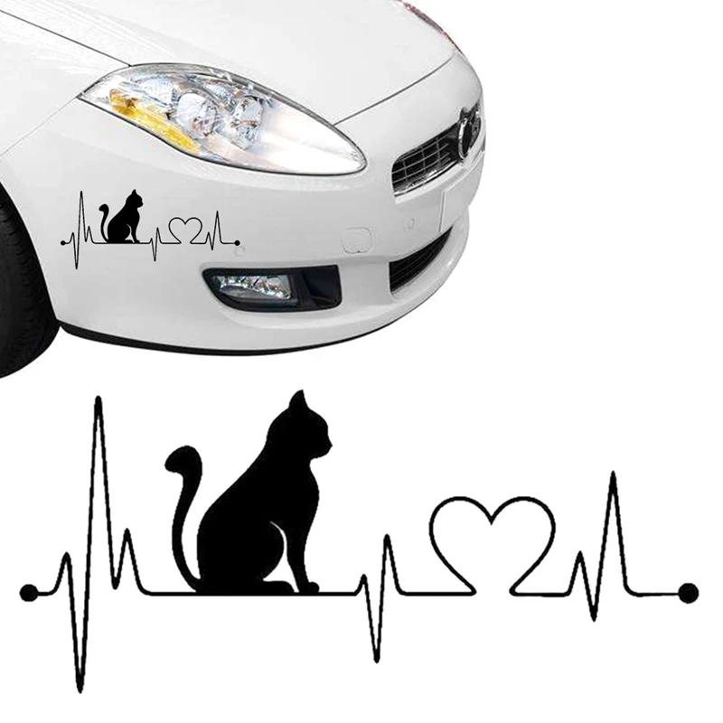 

20*8.9CM Pet Cat Heartbeat Lifeline Vinyl Decal Creative Car Stickers Car Styling Truck Accessories Black/White