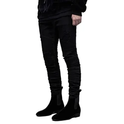 2019 men hip hop jeans fashion skinny locomotive Striped jeans Hole Designer bike Jogger mens trousers Brand Swag Denim Pants 2019 men hip hop jeans fashion skinny locomotive Striped jeans Hole Designer bike Jogger mens trousers Brand Swag Denim Pants