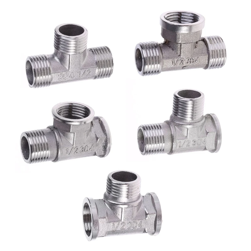 

G1/2" Tee 3 Way Plumping Pipe Fittings Stainless Steel T type Threaded Valve W-store Jan11