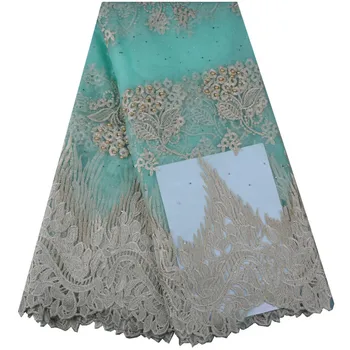 

Latest French Net Stones Lace Fabric High Quality African Tulle Lace Fabric African Tulle Lace Net Lace Fabric With Beads 922B