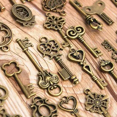 Large Skeleton Key Antique Bronze Vintage Old Look Wedding Decor Set of 70 Keys Home Decor Metal Crafts