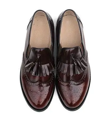 Мужская обувь из натуральной кожи; повседневные мужские туфли-оксфорды на плоской подошве с перфорацией Bullock; мужские лоферы с кисточками; броги - Цвет: Wipe brown shoes