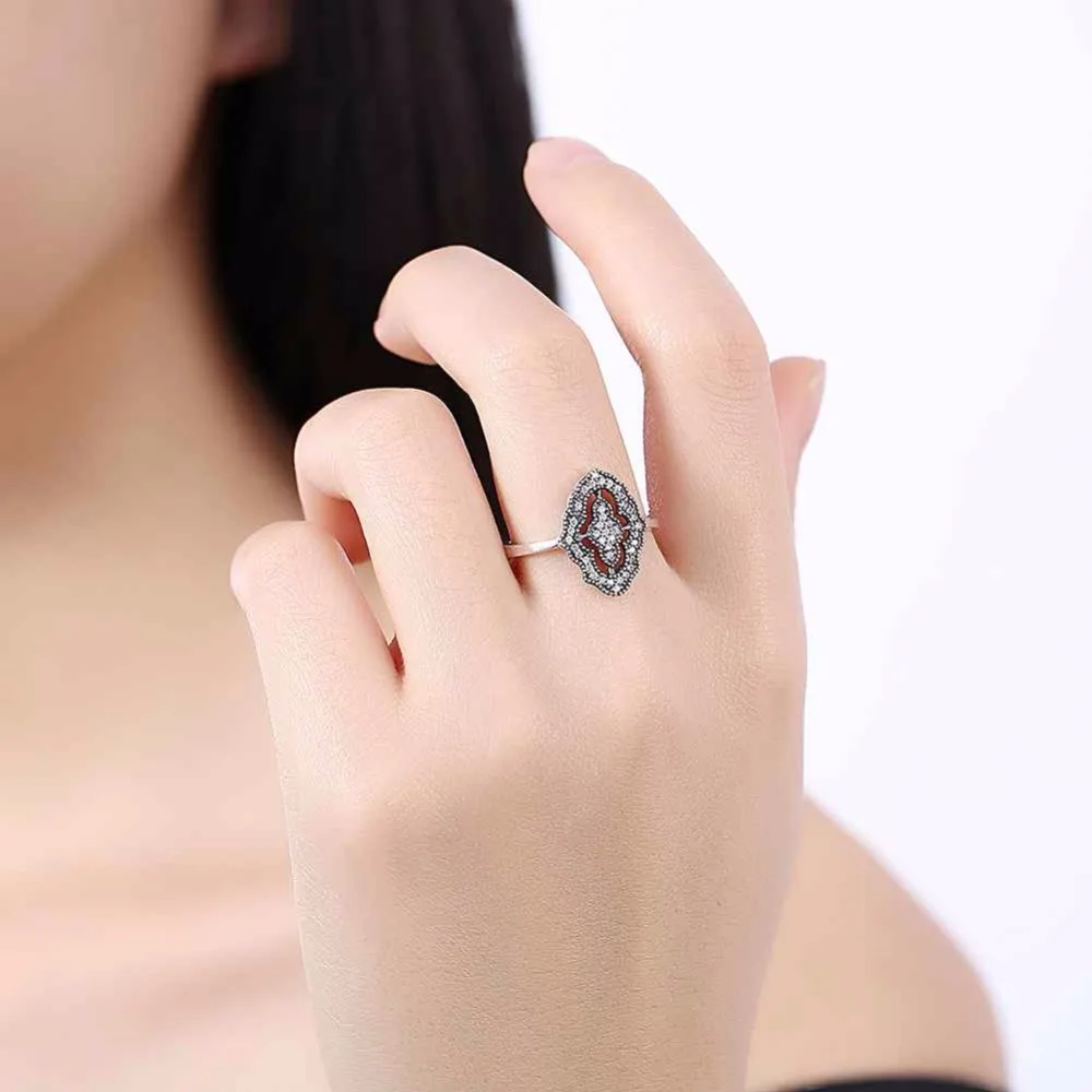 Solid 925 Sterling Silver Ring Sparkling CZ Flower Style Party Accessories Rings For Women Wedding Jewelry (JewelOra RI102599)