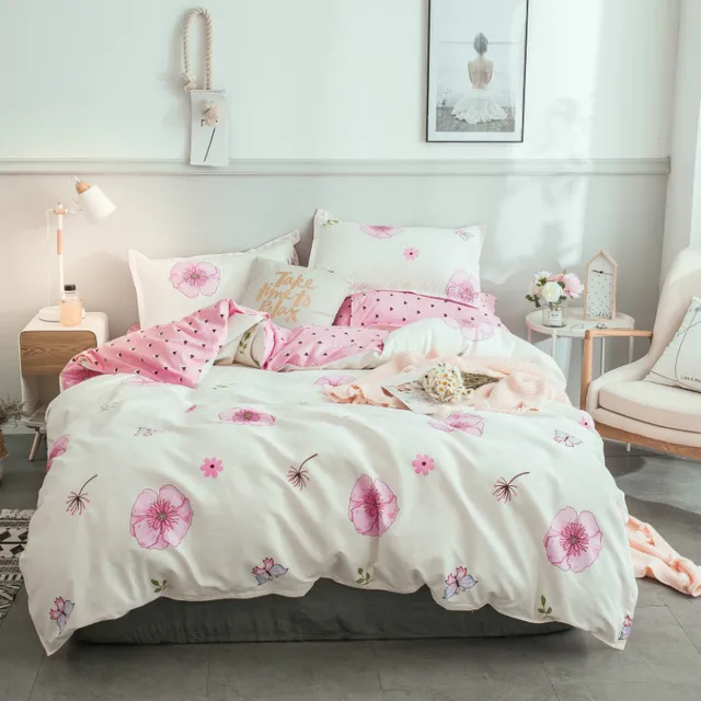 Best Price Peach Blossom 3-4pcs/lot AB Sides Duvet Cover Sets 100% Polyester Bedding Sets for Kids Adults Single Double Bed XF612-23