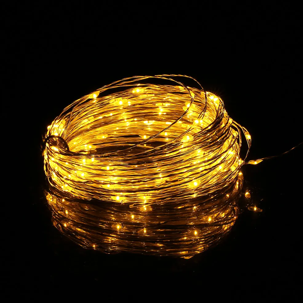 

2PCS YELLOW Shine Light 10M/33FT 100LED Silver Wire String Fairy Light 12V For Christmas Wedding Party