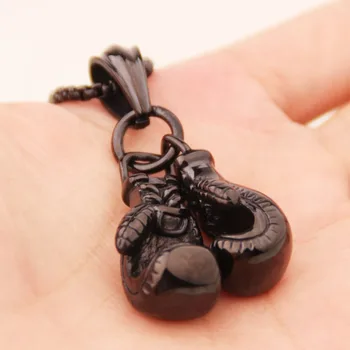 

Top Quality Black Color Stainless Steel 2pcs/set Shinny Boxing Glove Pendant For Men Xmas Gift Jewelry Box Chain Necklace&Choker