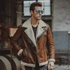 Men's real leather jacket Faux fur shearling motorcycle pigskin Genuine Leather bomber jackets aviator coat men ► Photo 2/6