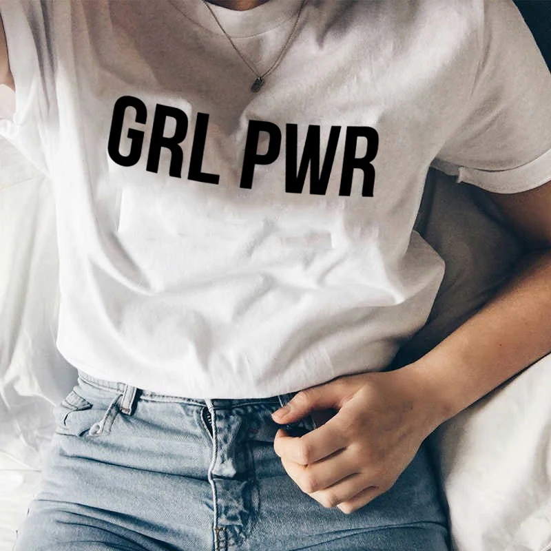 GRL PWR футболка для девочек женские топы женская Tumblr с цитатами летняя