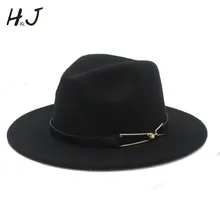 Модная женская и Мужская шерстяная шляпа Fedora с кожаная лента Элегантная Леди джентльмен широкий джазования с полями церковный Крестный отец сомбреро солнцезащитные очки