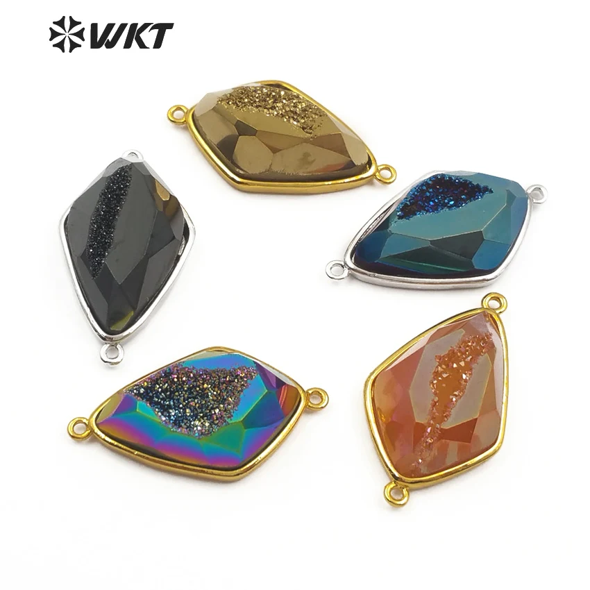 

WKT WT-C277 New natural multicolor stone connector geometric elements elegant jewelry gold and silver two-color accessories