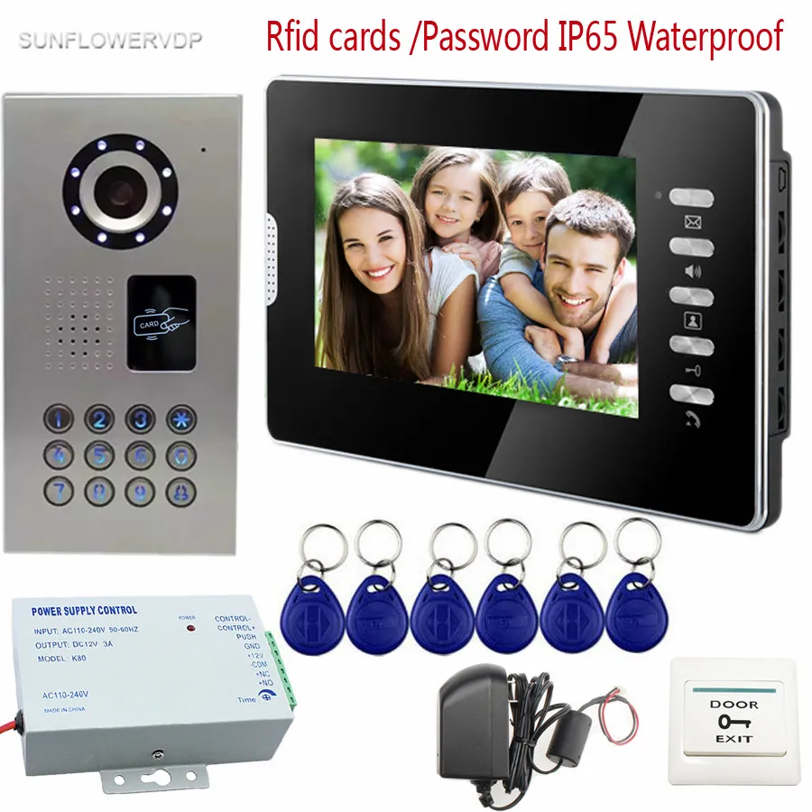 

SUNFLOWERVDP Rfid Video Doorbell IP65 Waterproof Video Intercom 7 inches Color LCD Doorphones On The Front Door Code System Unit