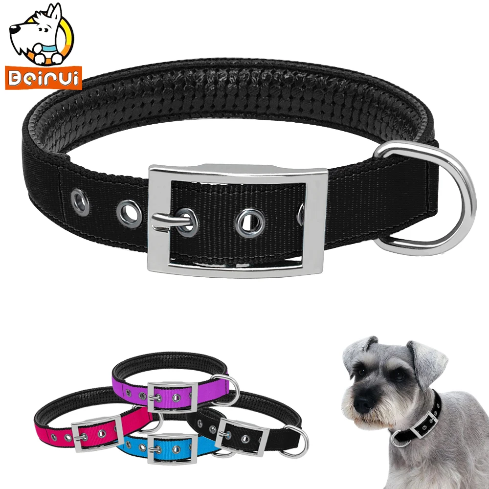 Nylon Adjustable Dog Collar Durable Padded Pet Collars with Metal D