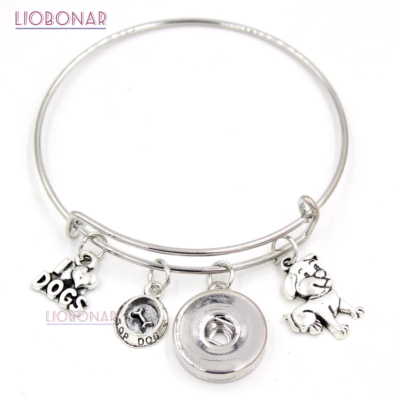 

10PCS Wholesale Snap Jewelry Animal Bracelet Pet I love Dogs Charms Bangle Snap Button Bracelets for Dog Lover Gifts