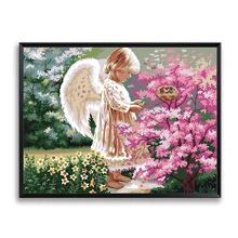 Молека DIY масляная живопись по номерам Kit Прекрасный Ангел Сад Акриловая живопись на холсте современного декора дома стены искусства изображение