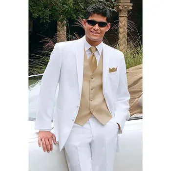 

Golden Vest White Best Men Tuxedos suit For Summer Beach Wedding Groom mens Suits Masculino Ternos (Jacket +Pants+Vest+Tie)