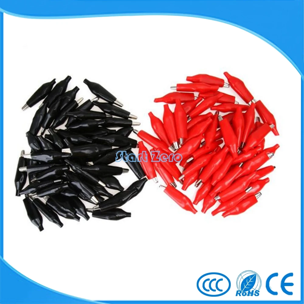 100pcs Alligator Lead Clips Crocodile Wire Clamp Test Probe Cable Black Red 36mm 