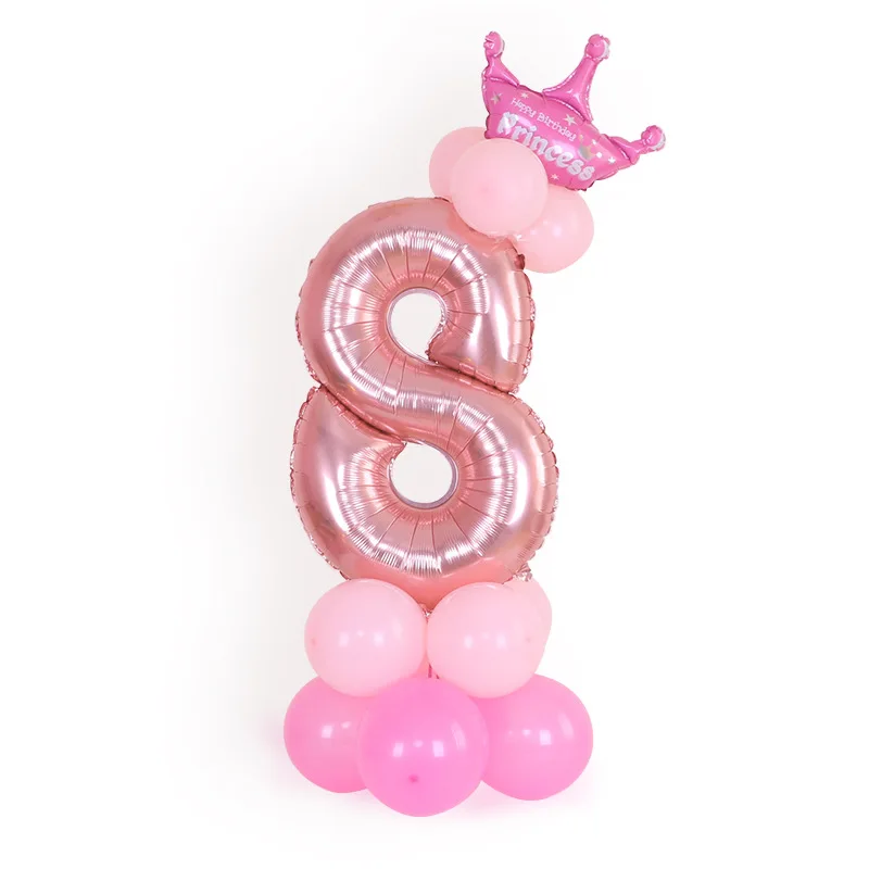 1 комплект цифровой номер фольги Воздушные шары День рождения Юбилей баллоны Корона юбилей КИС взрослые вечерние воздушные декор из воздушных шаров - Цвет: Rose Glod 8