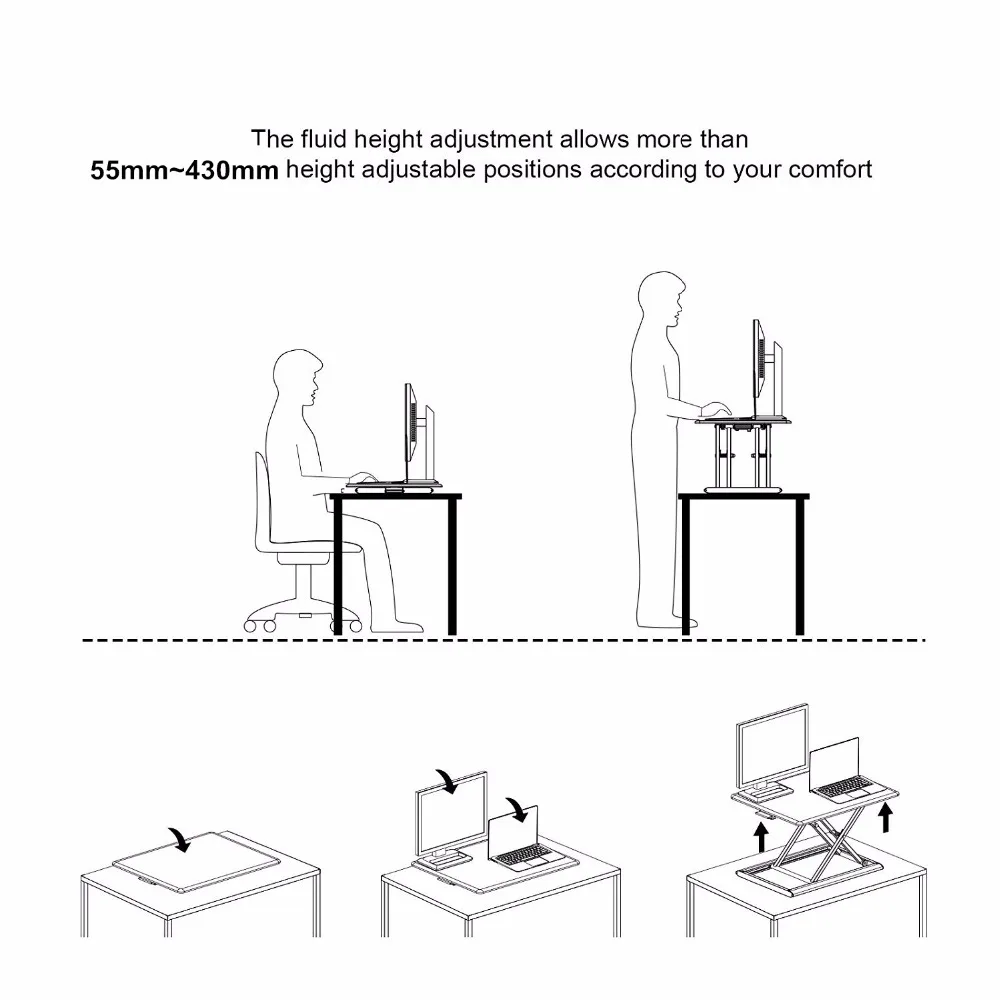 قوائم مكتب تحويل ، ارتفاع قابل للتعديل الجلوس مكتب عمل أثناء الوقوف الألومنيوم Lapdesk ل رصد و محمول الجلوس للوقوف في ثوان