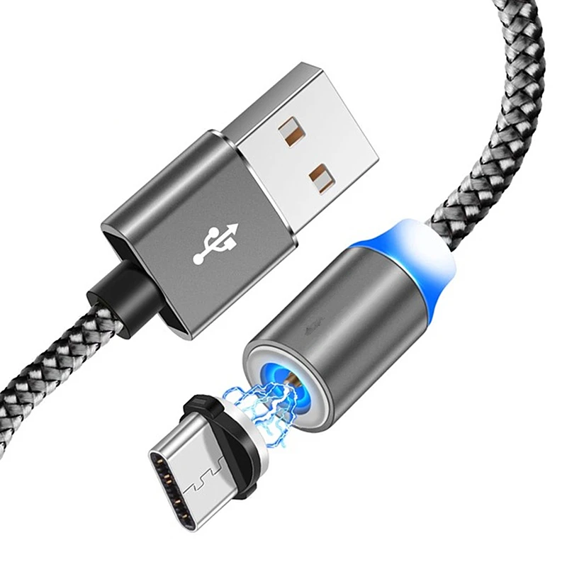 Магнитный кабель с оплеткой типа C Micro USB Магнитный usb кабель для зарядки Apple iphone X 7 8 6 Xs Max XR samsung s10 шнур - Цвет: Black Cable and Plug