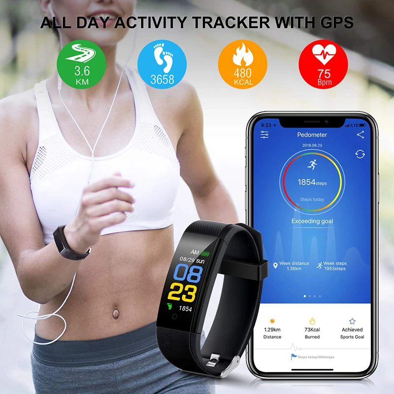  Fitness Bracelet Heart Rate Blood Pressure Smart Band Fitness Tracker Smartband Bluetooth Wristband - 4000207290785