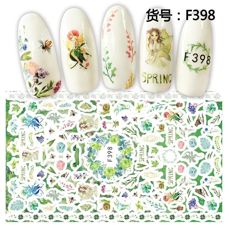 Модные 5 листов 10ype японские ультратонкие Портретные наклейки для ногтей дизайн Gummed стикеры 3D на ногти Nail Art наклейки украшения F389-398