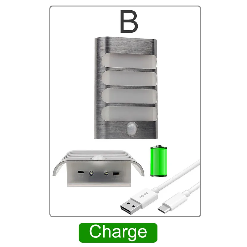 ZjRight светодиодный светильник для шкафа, энергосберегающий беспроводной PIR автоматический датчик движения, настенный светильник для кухни, спальни, гардероба, фойе, лестничное освещение - Цвет: B charge
