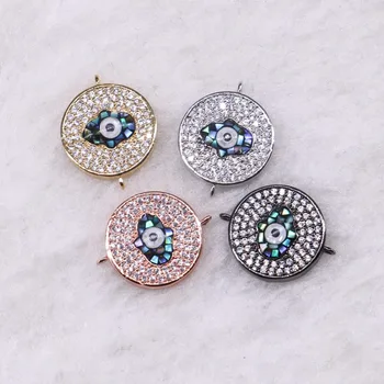 

8 Pcs Tiny Micro Pave zircon Double hoops connector Abalone color eye shape jewelry charms jewelry finding for lady3542
